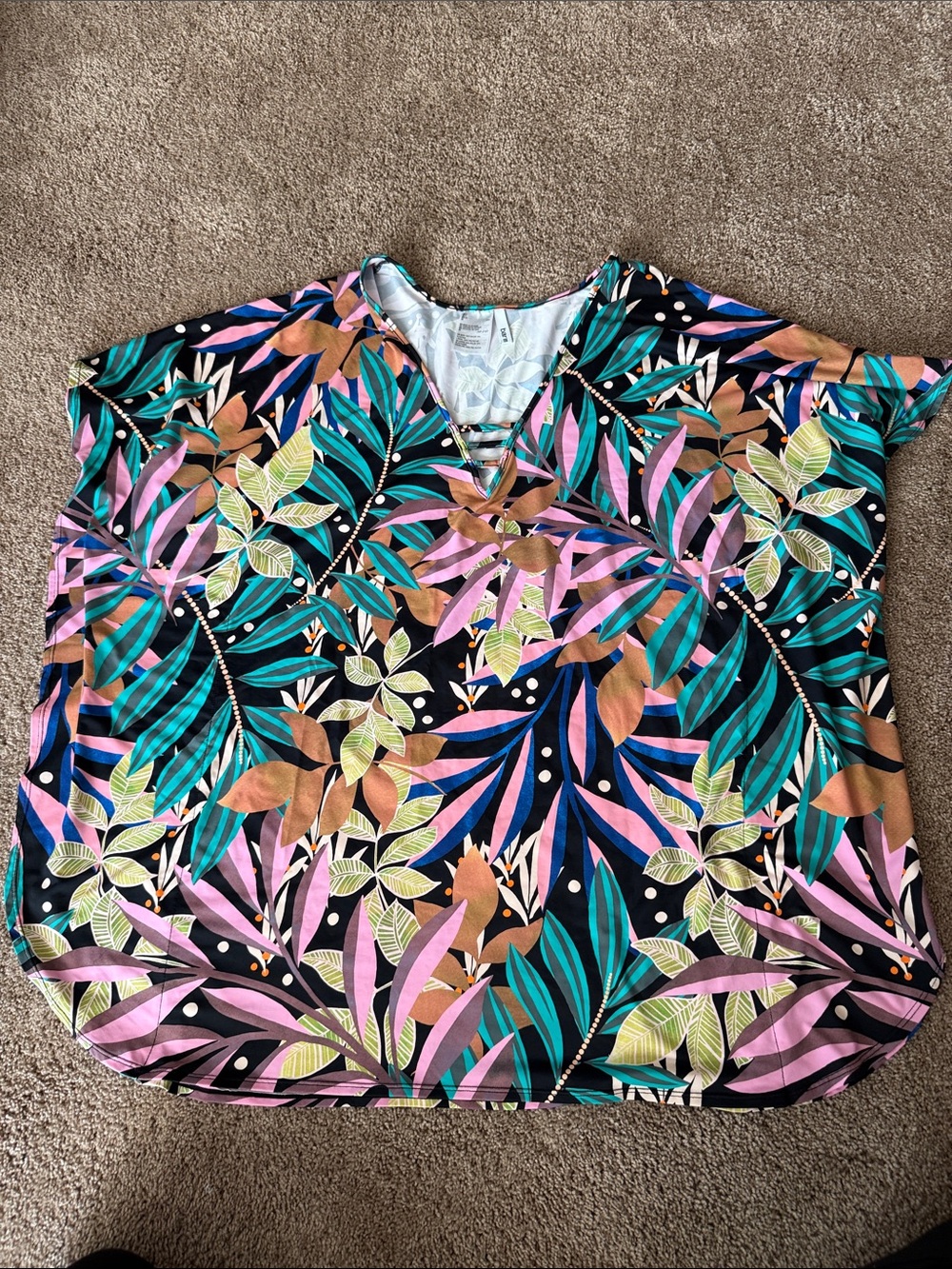 Women's Tropical Leaf V-Neck swim coverup or Blouse - sz small